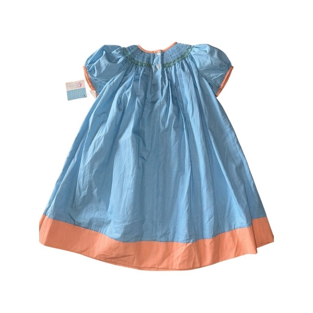 Vive La Fete Girls Smocked Maxi‎ Dress Blue Gingham Pumpkin Halloween 4T - Picture 5 of 6